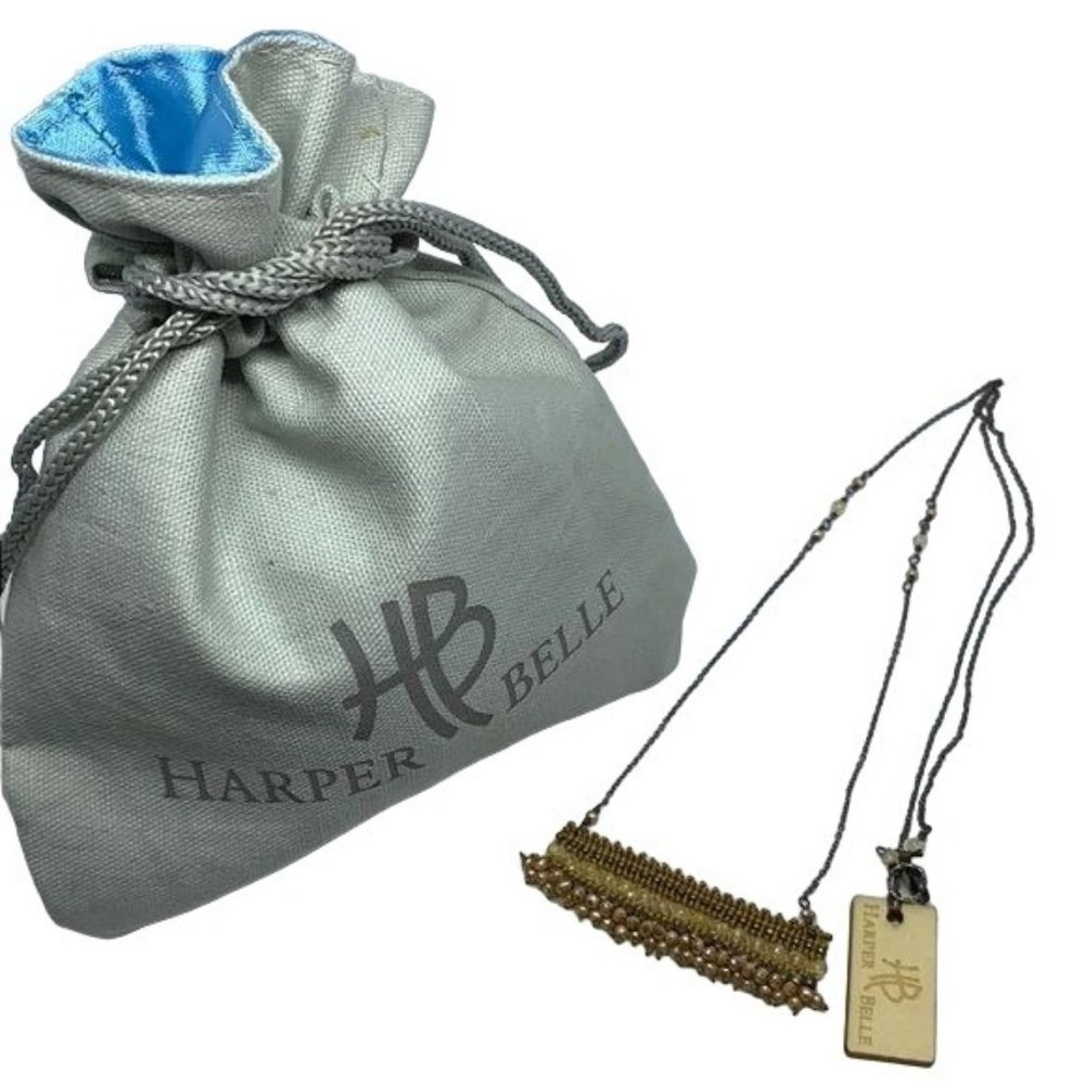 Harper Belle Macrame Citrine Pearl Necklace 20 in Chain Storage Bag NEW